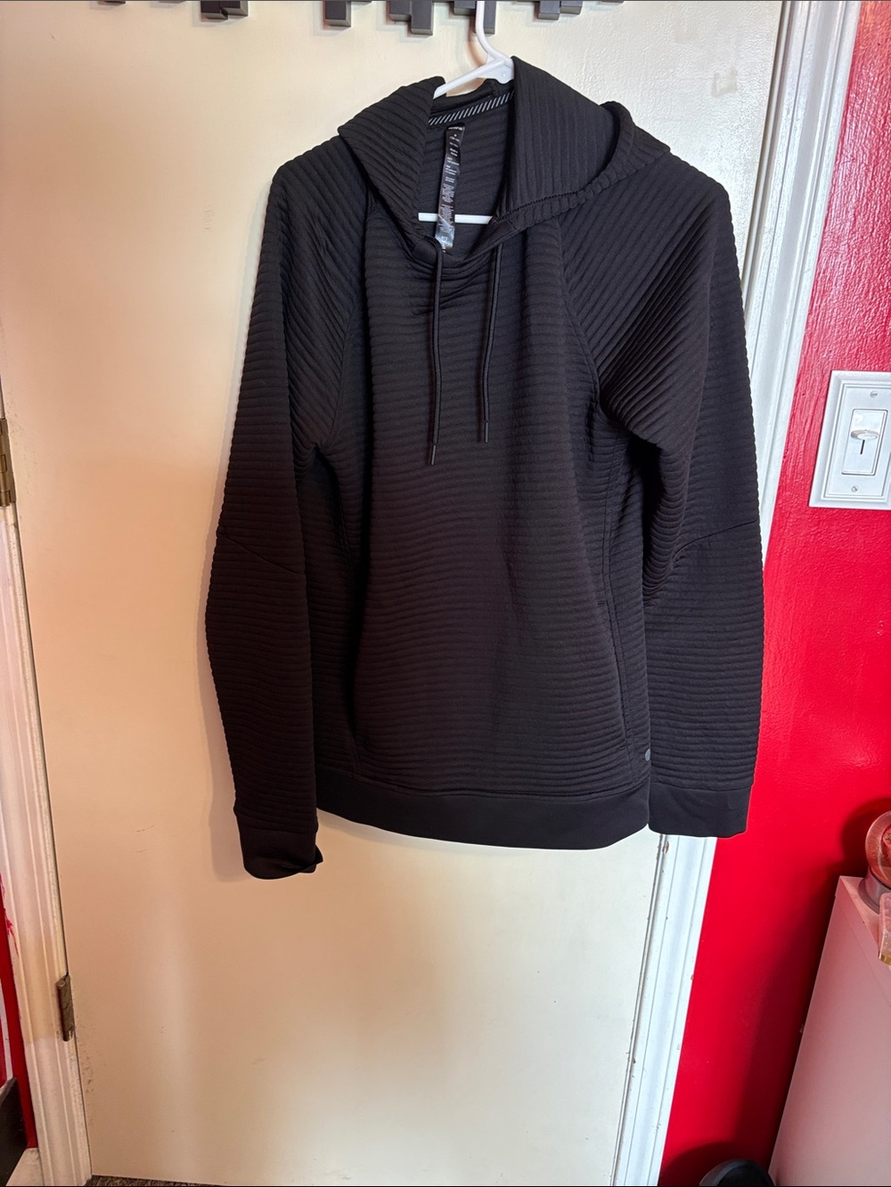 Apana Black Ribbed Pullover Hoodie